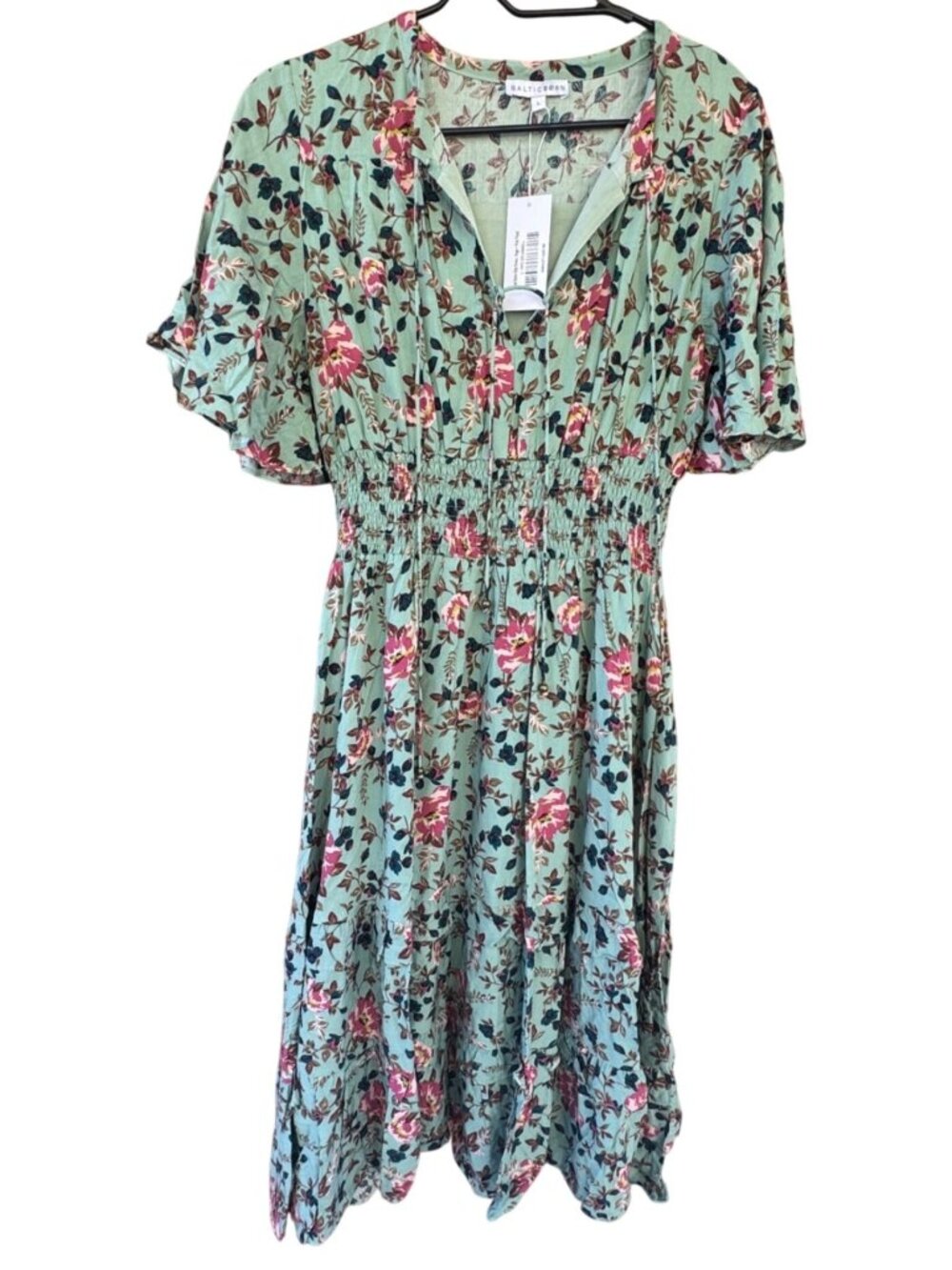 Baltic Born Women's Green Floral Maxi Dress Size Large 100% Rayon Boho Summer